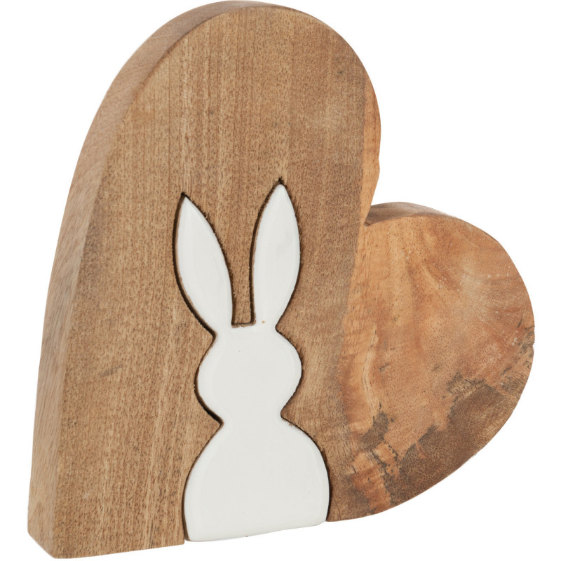 Sculpture originale Puzzle Lapin Coeur 17 cm en Bois de manguier Naturel Blanc Melynn - 1