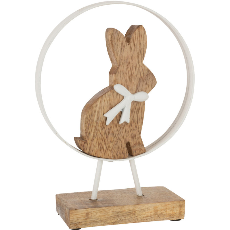 Sculpture originale sur pied Lapin Noeud Hauteur 23 cm en Bois de manguier Naturel Métal Blanc Zennira - 1