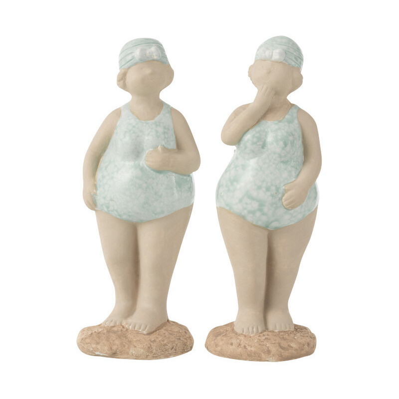 Statuettes Bord de mer Baigneuses Hauteur 14 cm en Céramique Beige Bleu aqua Tyvalis (Lot de 2) - 1