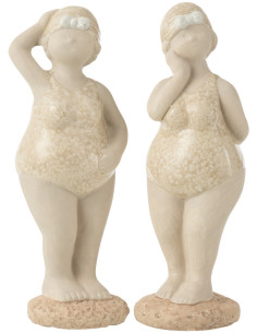 Statuettes Bord de mer Baigneuses Hauteur 18 cm en Céramique Beige Tyvalis (Lot de 2) - 1