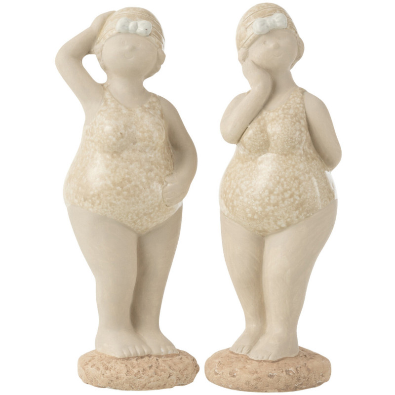 Statuettes Bord de mer Baigneuses Hauteur 18 cm en Céramique Beige Tyvalis (Lot de 2) - 1