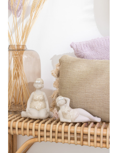 Grandes Statuettes Bord de mer Baigneuses allongées 45 cm en Céramique Beige Tyvalis (Lot de 2) - 2