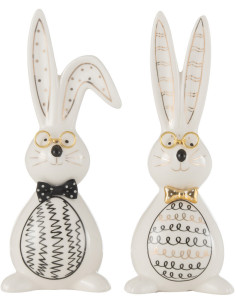 Statuettes moderne Lapins chics Hauteur 20 cm en Céramique Blanc Noir Robert (Lot de 2) - 1