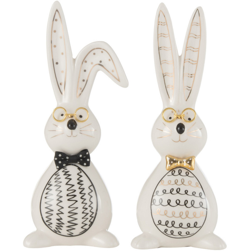 Statuettes moderne Lapins chics Hauteur 20 cm en Céramique Blanc Noir Robert (Lot de 2) - 1