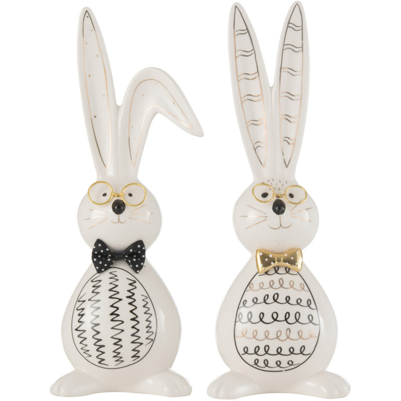 Grandes Statuettes modernes Lapin chics Hauteur 28 cm en Céramique Blanc Noir Robert (Lot de 2) - 1