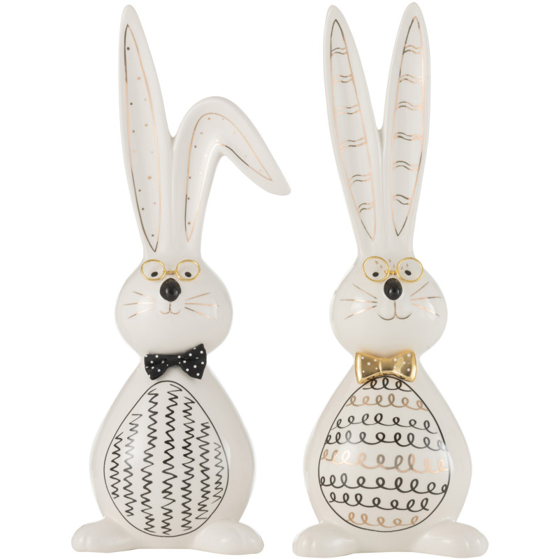 Grandes Statuettes modernes Lapins chics Hauteur 36 cm en Céramique Blanc Noir Robert (Lot de 2) - 1