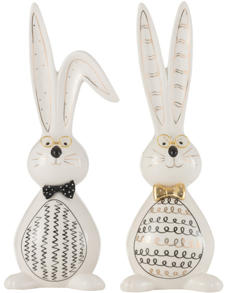 Grandes Statuettes modernes Lapins chics Hauteur 36 cm en Céramique Blanc Noir Robert (Lot de 2) - 1