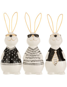 Statuettes déco originales Lapins chics Hauteur 19 cm en Céramique Blanc Noir Max (Lot de 3) - 1