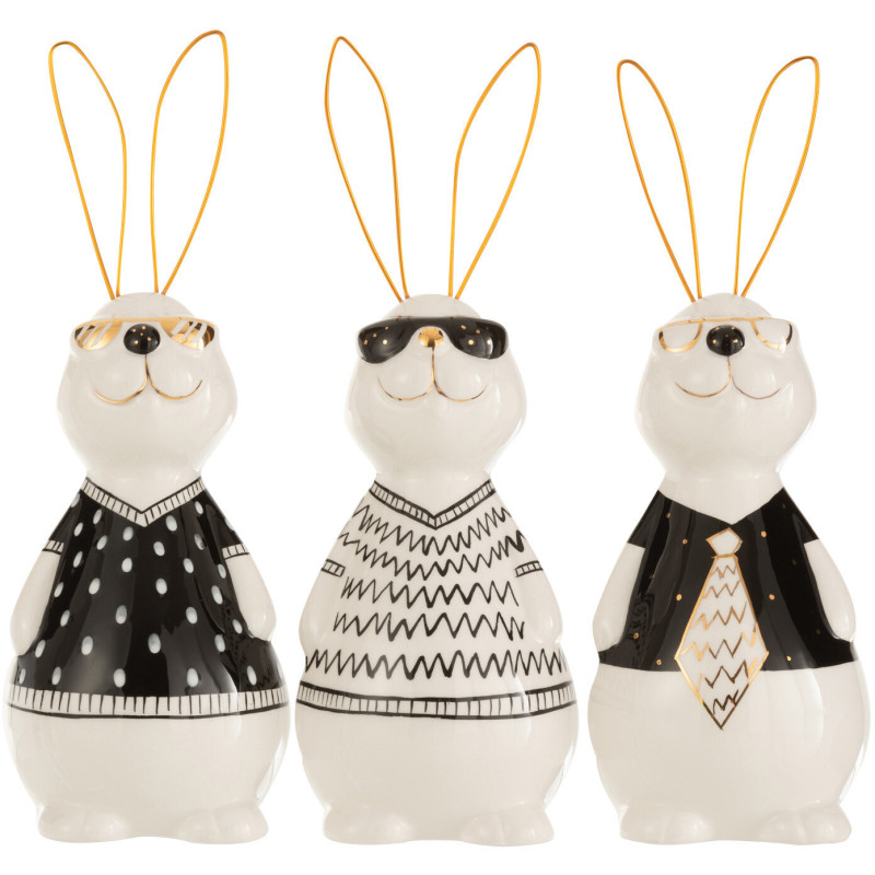 Statuettes déco originales Lapins chics Hauteur 19 cm en Céramique Blanc Noir Max (Lot de 3) - 1