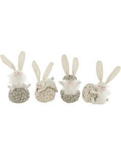 Statuettes déco originale Lapins Oeufs Hauteur 14 cm en Résine Blanc Gris Iselma (Lot de 4) - 1