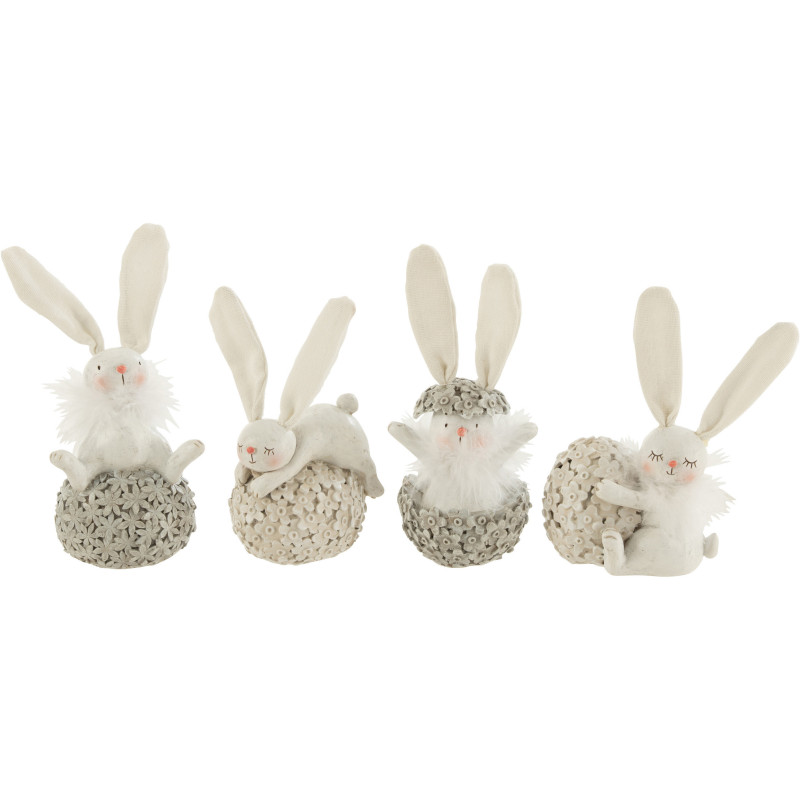 Statuettes déco originale Lapins Oeufs Hauteur 14 cm en Résine Blanc Gris Iselma (Lot de 4) - 1