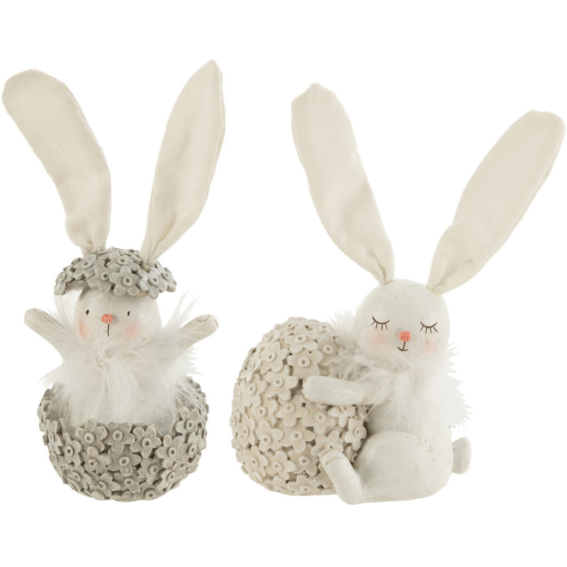 Grandes Statuettes déco Lapins Oeufs Hauteur 20 cm en Résine Blanc Gris Iselma (Lot de 2) - 1