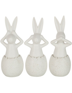 Statuettes déco Lapins Entendre Voir Se taire Hauteur 25 cm en Céramique Blanc Lysko (Lot de 3) - 1