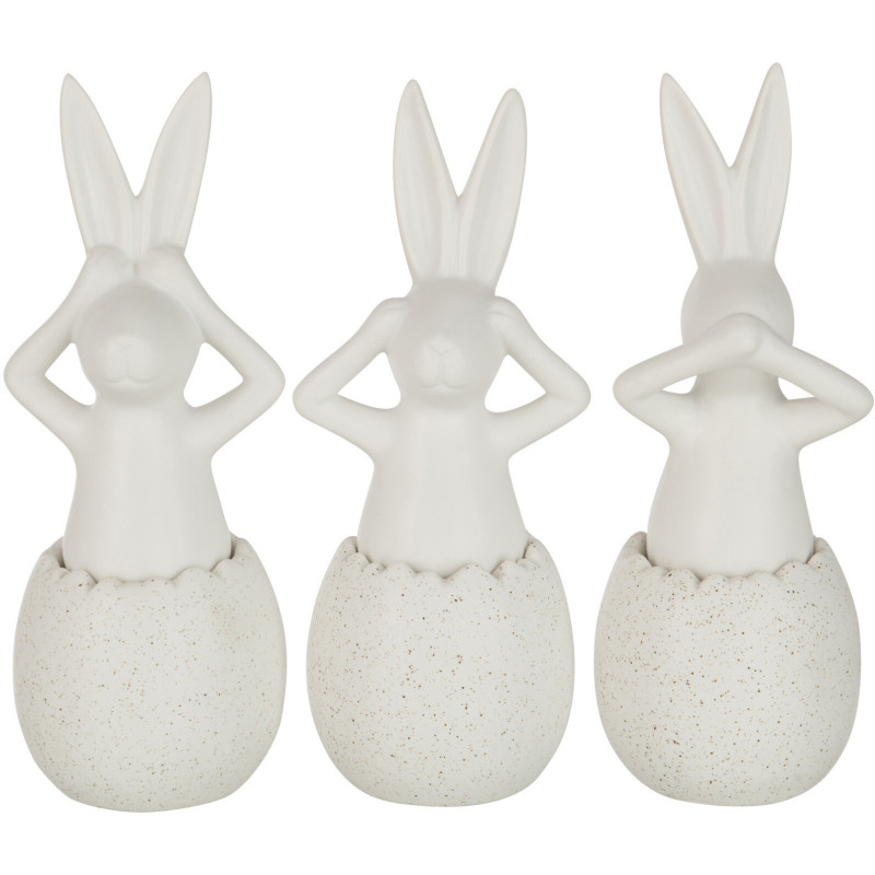 Statuettes déco Lapins Entendre Voir Se taire Hauteur 25 cm en Céramique Blanc Lysko (Lot de 3) - 1