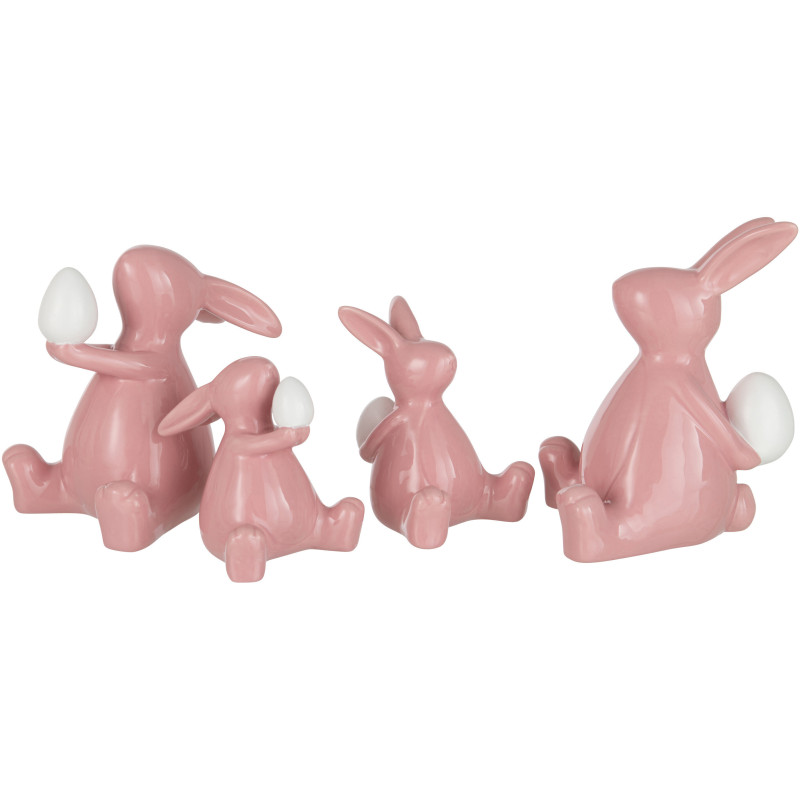 Statuettes déco Lapins Oeufs 10 cm en Céramique Rose Blanc Yrelie (Lot de 2) J-Line - 2