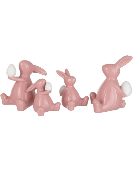 Statuettes déco Lapins Oeufs 10 cm en Céramique Rose Blanc Yrelie (Lot de 2) J-Line - 2