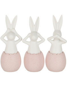 Statuettes déco Lapins Entendre Voir Se taire Hauteur 25 cm en Céramique Rose Blanc Lysko (Lot de 3) - 1