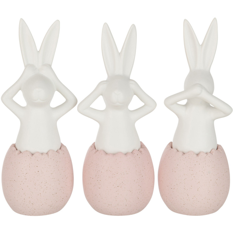 Statuettes déco Lapins Entendre Voir Se taire Hauteur 25 cm en Céramique Rose Blanc Lysko (Lot de 3) - 1