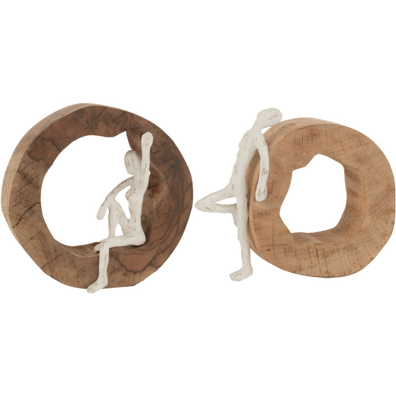 Sculptures modernes Homme abstrait 23 cm en Bois Naturel Blanc Auryan (Lot de 2) - 1