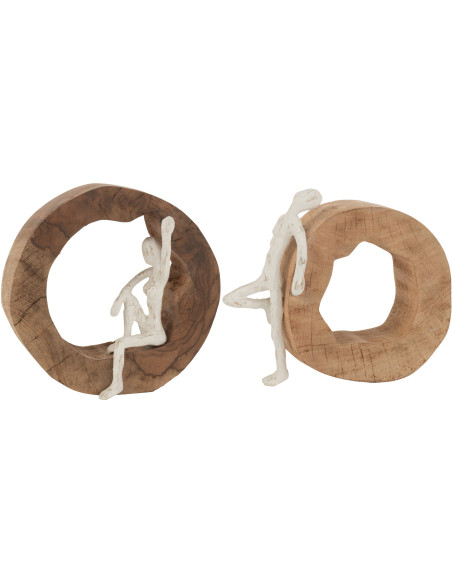 Sculptures modernes Homme abstrait 23 cm en Bois Naturel Blanc Auryan (Lot de 2) - 1