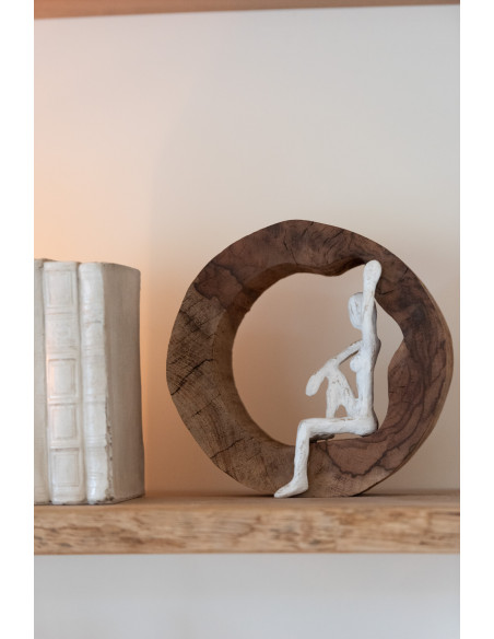 Sculptures modernes Homme abstrait 23 cm en Bois Naturel Blanc Auryan (Lot de 2) - 2