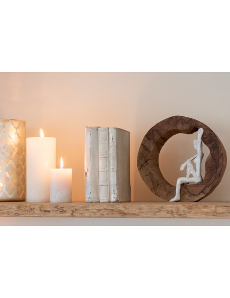 Sculptures modernes Homme abstrait 23 cm en Bois Naturel Blanc Auryan (Lot de 2) - 3