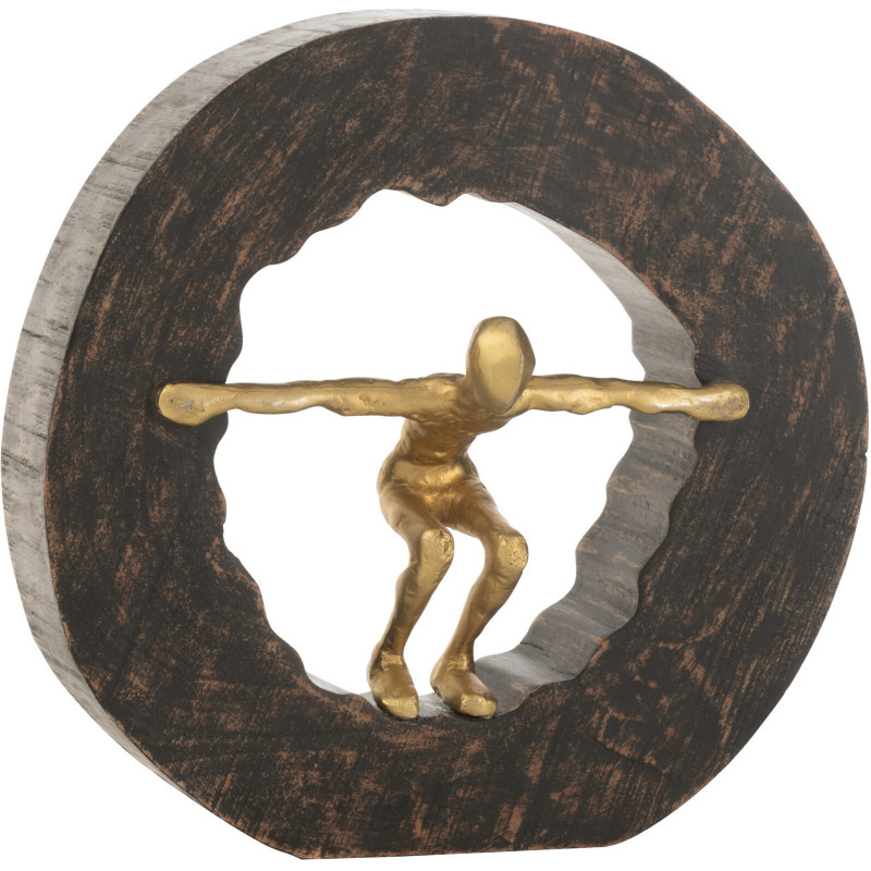 Sculpture moderne Homme abstrait sautant 27 cm en Bois Noir Doré Prylin - 1