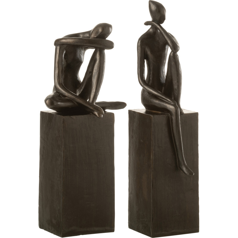 Sculptures modernes Personnages Assis Hauteur 37 cm en Résine Marron foncé Cleophis (Lot de 2) - 1