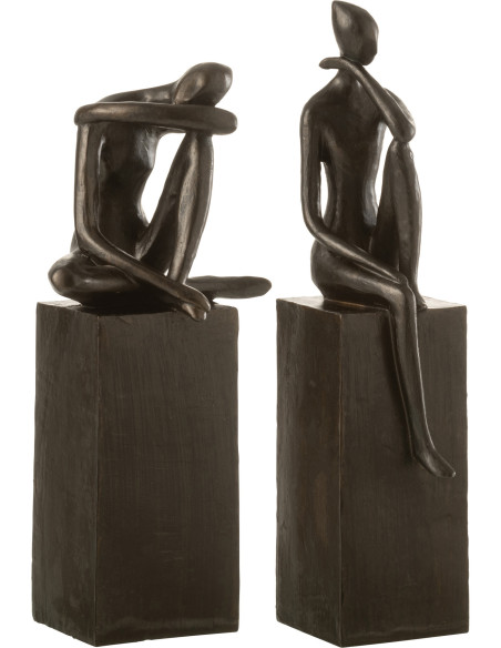 Sculptures modernes Personnages Assis Hauteur 37 cm en Résine Marron foncé Cleophis (Lot de 2) - 1