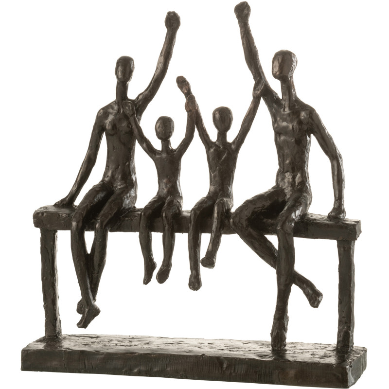 Sculpture moderne Famille sur banc Hauteur 34 cm en Résine Marron foncé Deynor - 1
