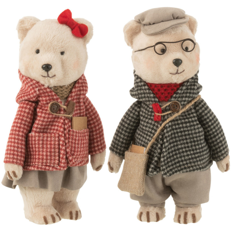 Grandes Statuettes déco Couple Oursons Hauteur 30 cm en Résine Beige Tissu Zanrel (Lot de 2) - 1