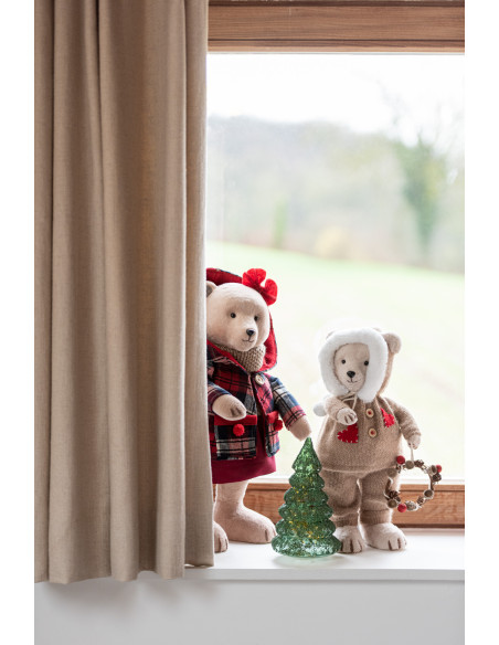 Grandes Statuettes déco Couple Oursons Noël Hauteur 40 cm en Résine Beige Tissu Rivon (Lot de 2) - 2