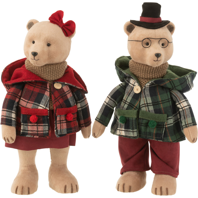 Grandes Statuettes déco Couple Oursons Manteau Hauteur 50 cm en Résine Beige Tissu Milarya (Lot de 2) - 1