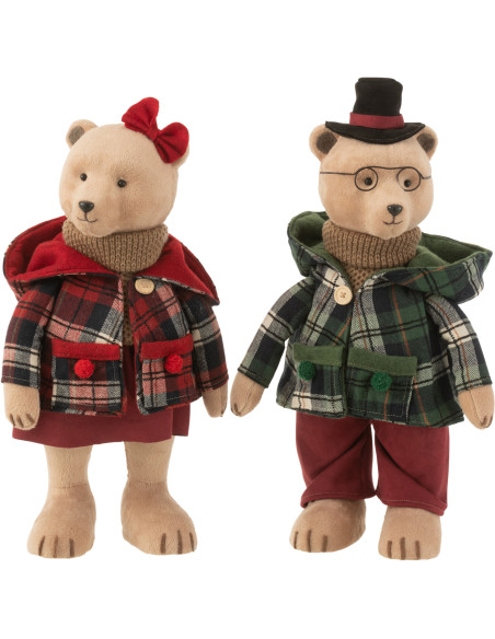 Grandes Statuettes déco Couple Oursons Manteau Hauteur 50 cm en Résine Beige Tissu Milarya (Lot de 2) - 1