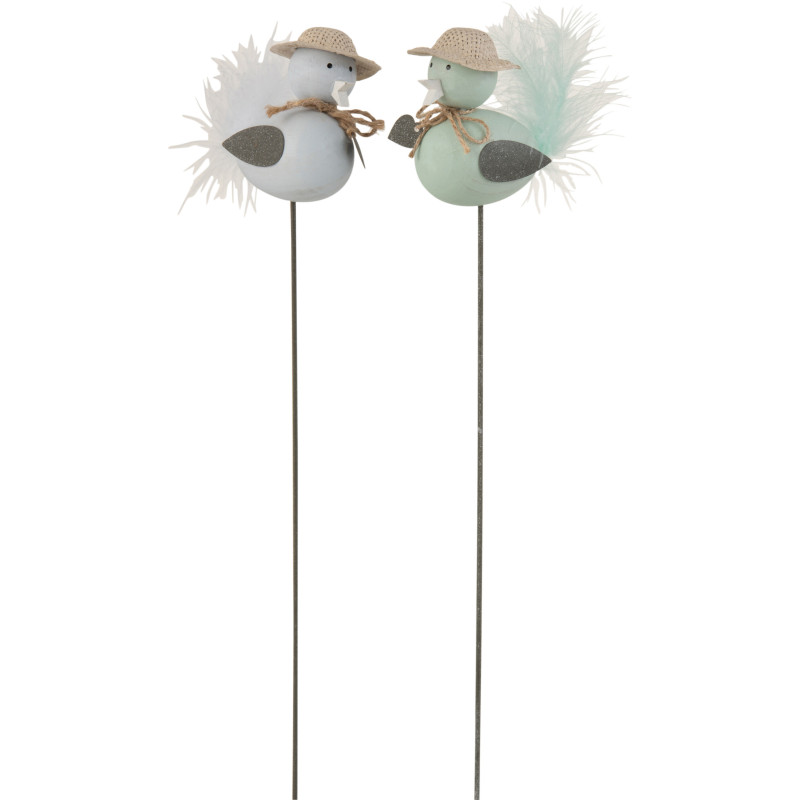 Décoration originale à planter Oiseaux sur piques Hauteur 45 cm en Bois Bleu Vert Lanthor (Lot de 2) - 1