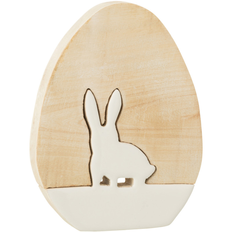 Sculpture déco Puzzle Lapin Oeuf Hauteur 18 cm en Bois Naturel Blanc Gorviel - 1