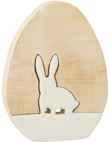 Sculpture déco Puzzle Lapin Oeuf Hauteur 18 cm en Bois Naturel Blanc Gorviel - 1