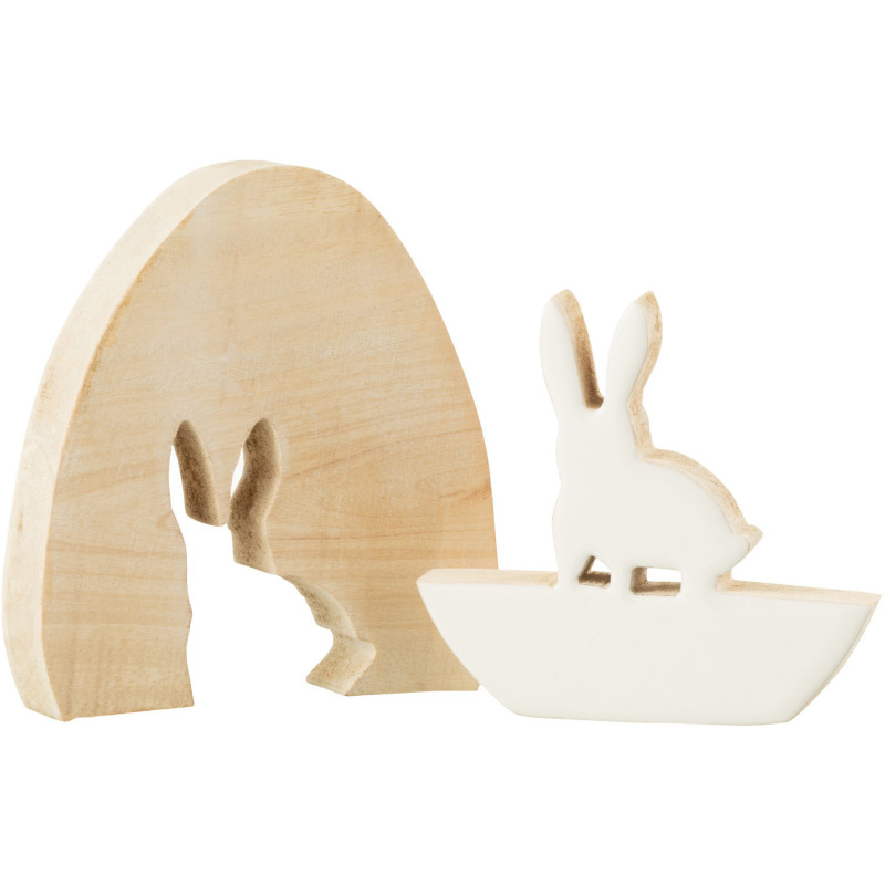 Sculpture déco Puzzle Lapin Oeuf Hauteur 18 cm en Bois Naturel Blanc Gorviel - 2