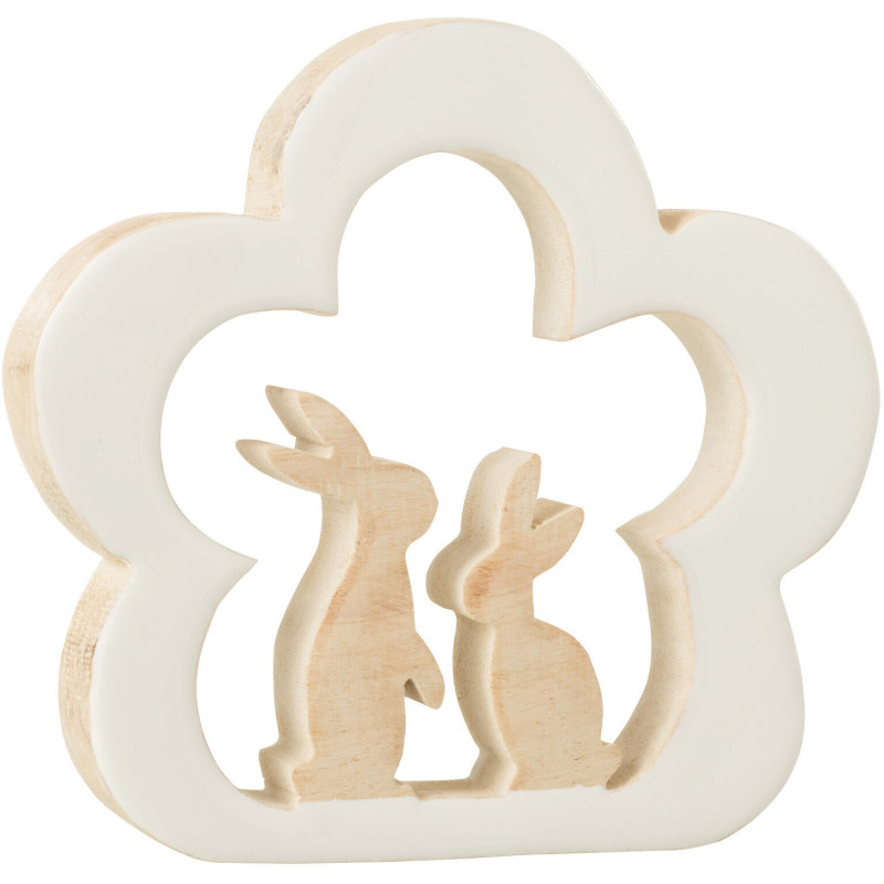 Sculpture originale Couple Lapins dans Fleur 16 cm en Bois Blanc Naturel Lyssana - 1