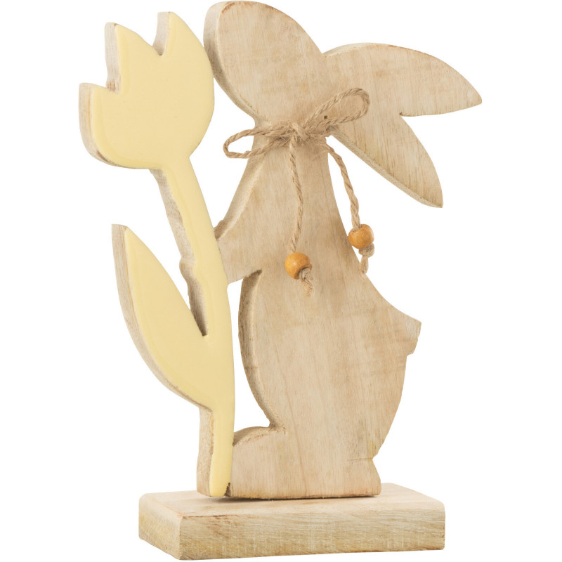 Sculpture moderne Lapin Fleur Hauteur 20 cm en Bois Naturel Jaune Zorlen - 1
