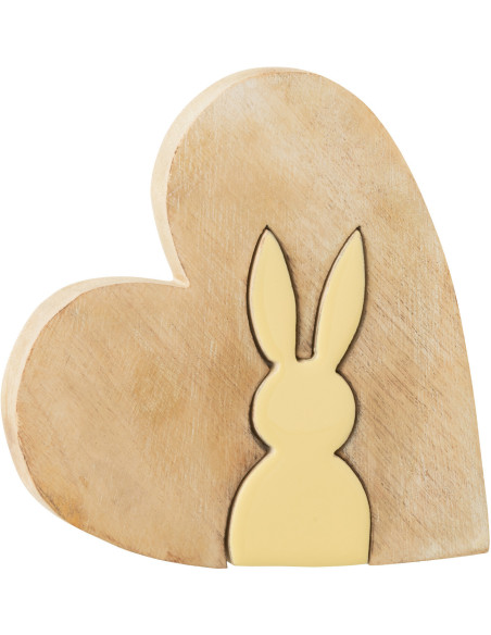 Sculpture originale Puzzle Lapin Coeur 17 cm en Bois Naturel Jaune Melynn - 1