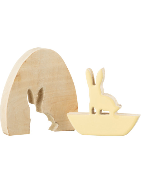 Sculpture déco Puzzle Lapin Oeuf Hauteur 18 cm en Bois Naturel Jaune Gorviel - 2