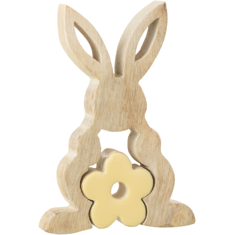 Sculpture moderne Puzzle Lapin Fleur Hauteur 18 cm en Bois Naturel Jaune Crayne - 1