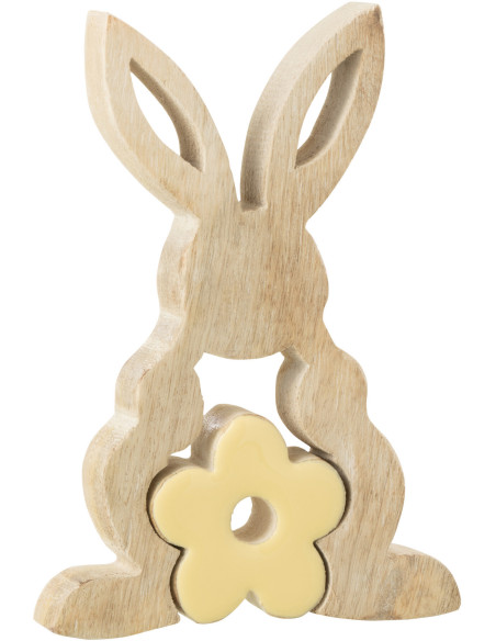 Sculpture moderne Puzzle Lapin Fleur Hauteur 18 cm en Bois Naturel Jaune Crayne - 1