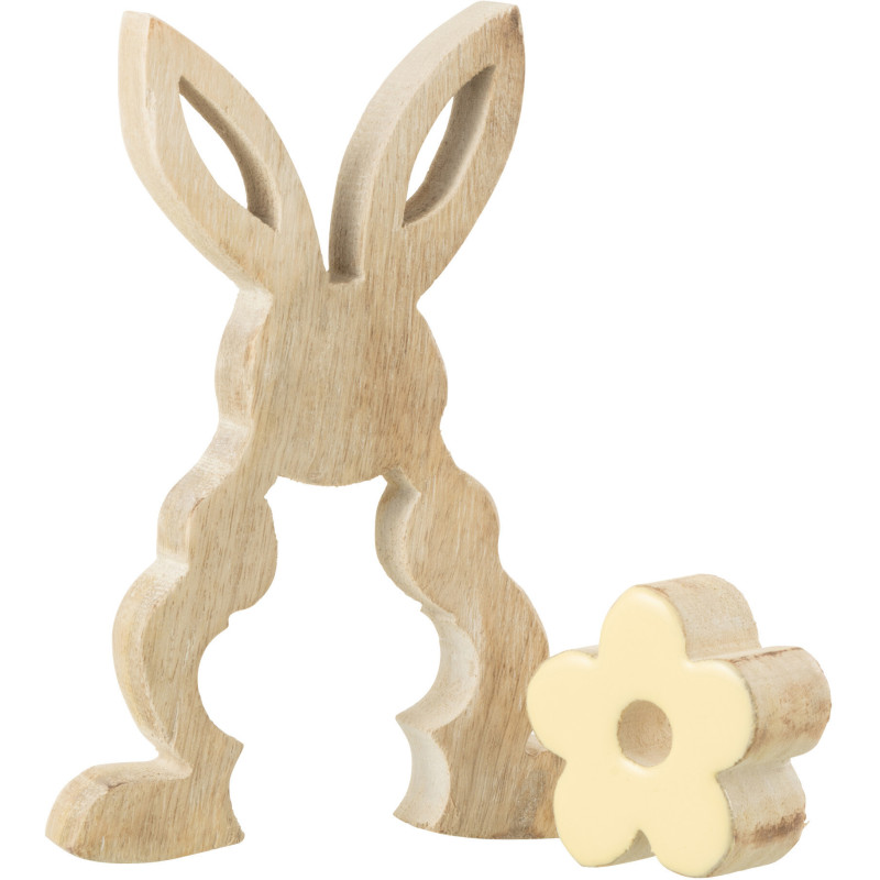 Sculpture moderne Puzzle Lapin Fleur Hauteur 18 cm en Bois Naturel Jaune Crayne - 2