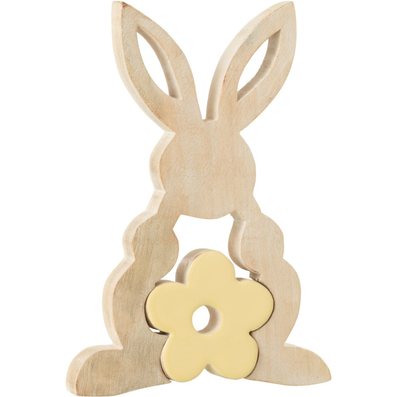 Grande Sculpture moderne Puzzle Lapin Fleur Hauteur 25 cm en Bois Naturel Jaune Crayne - 1