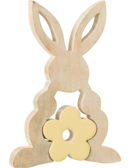 Grande Sculpture moderne Puzzle Lapin Fleur Hauteur 25 cm en Bois Naturel Jaune Crayne - 1