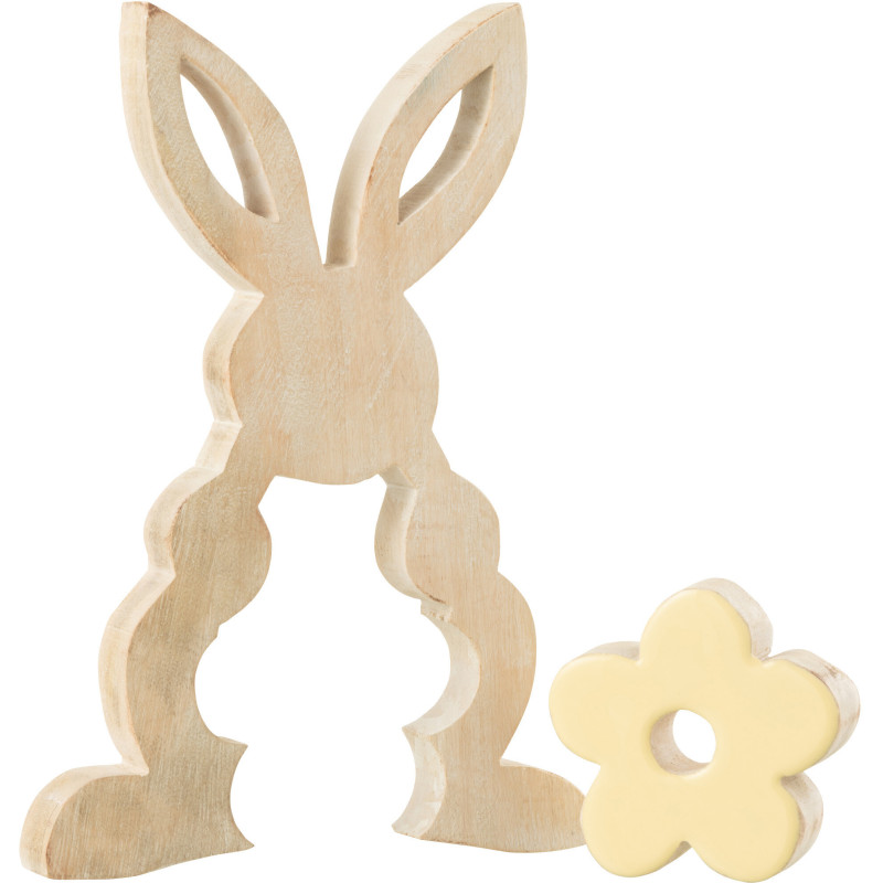 Grande Sculpture moderne Puzzle Lapin Fleur Hauteur 25 cm en Bois Naturel Jaune Crayne - 2
