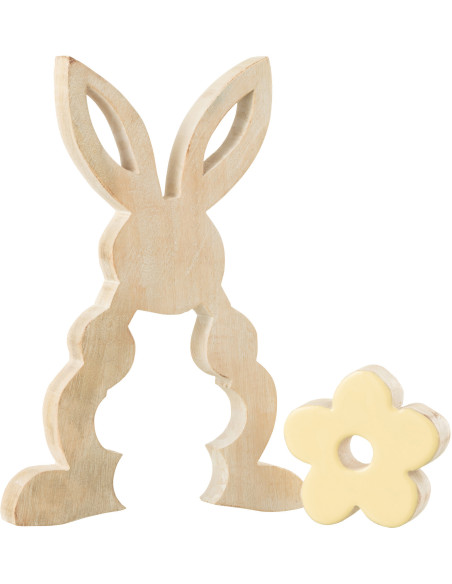 Grande Sculpture moderne Puzzle Lapin Fleur Hauteur 25 cm en Bois Naturel Jaune Crayne - 2
