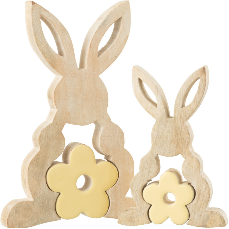 Grande Sculpture moderne Puzzle Lapin Fleur Hauteur 25 cm en Bois Naturel Jaune Crayne - 3